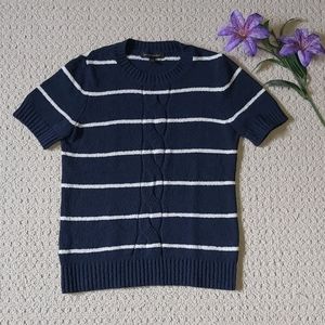 Banana Republic Navy Blue Striped Cotton Knit Top